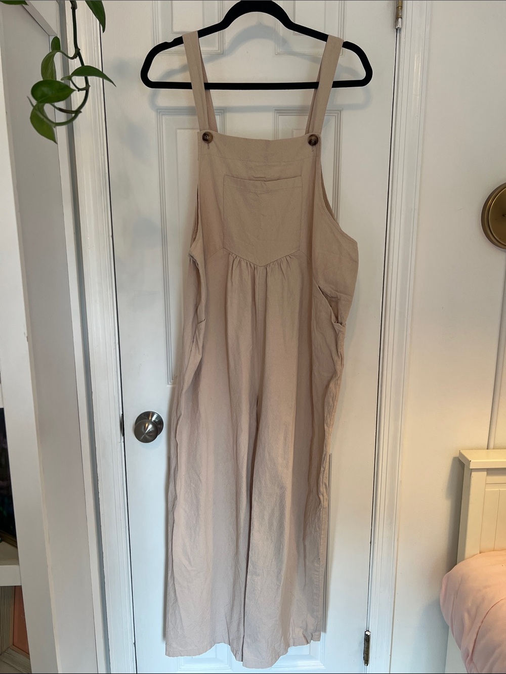 Light Beige Sleeveless Cotton Blend Overalls Jumpsuit